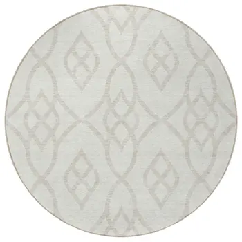 8' Ivory And Gray Round Trellis Washable Indoor Outdoor Area Rug