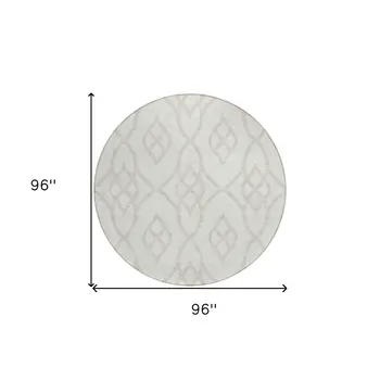 8' Ivory And Gray Round Trellis Washable Indoor Outdoor Area Rug