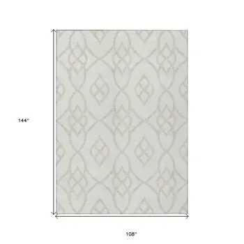 9' X 12' Ivory And Gray Trellis Washable Indoor Outdoor Area Rug