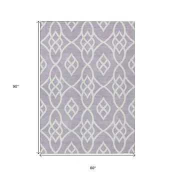5' X 8' Lavender And Ivory Trellis Washable Indoor Outdoor Area Rug