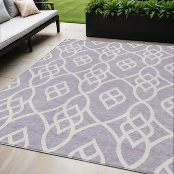 5' X 8' Lavender And Ivory Trellis Washable Indoor Outdoor Area Rug