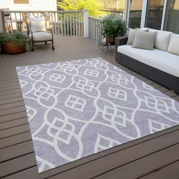 5' X 8' Lavender And Ivory Trellis Washable Indoor Outdoor Area Rug