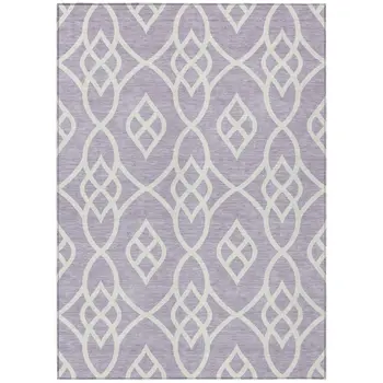 5' X 8' Lavender And Ivory Trellis Washable Indoor Outdoor Area Rug