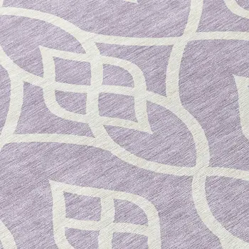 8' Lavender And Ivory Round Trellis Washable Indoor Outdoor Area Rug