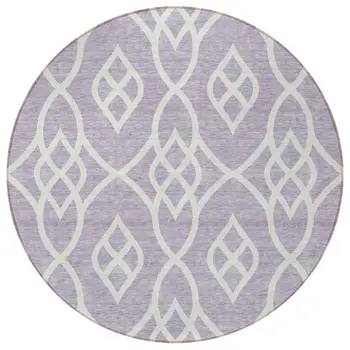 8' Lavender And Ivory Round Trellis Washable Indoor Outdoor Area Rug