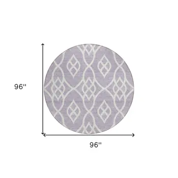 8' Lavender And Ivory Round Trellis Washable Indoor Outdoor Area Rug