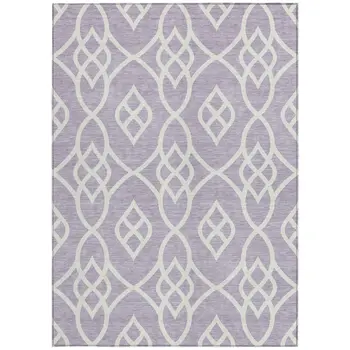 8' X 10' Lavender And Ivory Trellis Washable Indoor Outdoor Area Rug