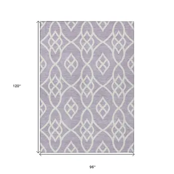 8' X 10' Lavender And Ivory Trellis Washable Indoor Outdoor Area Rug