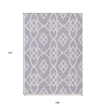 9' X 12' Lavender And Ivory Trellis Washable Indoor Outdoor Area Rug