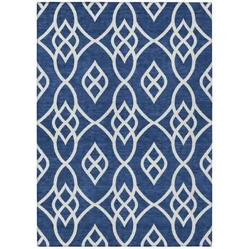 3' X 5' Navy Blue And Ivory Trellis Washable Indoor Outdoor Area Rug