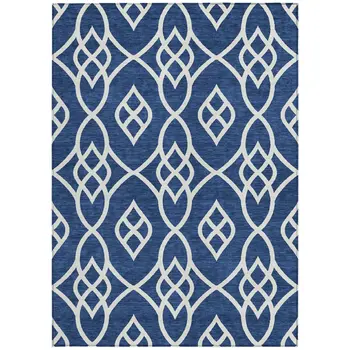 3' X 5' Navy Blue And Ivory Trellis Washable Indoor Outdoor Area Rug