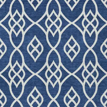 10' X 14' Navy Blue And Ivory Trellis Washable Indoor Outdoor Area Rug