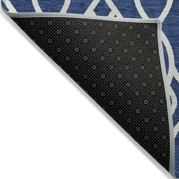 10' X 14' Navy Blue And Ivory Trellis Washable Indoor Outdoor Area Rug