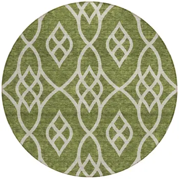 8' Olive Green And Ivory Round Trellis Washable Indoor Outdoor Area Rug
