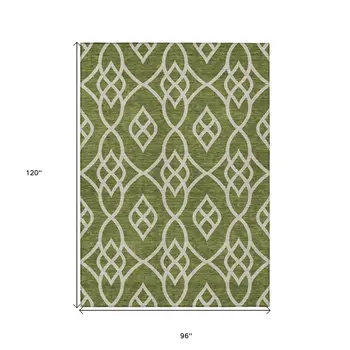 8' X 10' Olive Green And Ivory Trellis Washable Indoor Outdoor Area Rug