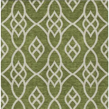 8' X 10' Olive Green And Ivory Trellis Washable Indoor Outdoor Area Rug