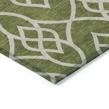 9' X 12' Olive Green And Ivory Trellis Washable Indoor Outdoor Area Rug