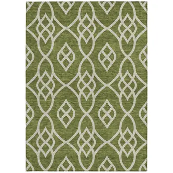 10' X 14' Olive Green And Ivory Trellis Washable Indoor Outdoor Area Rug