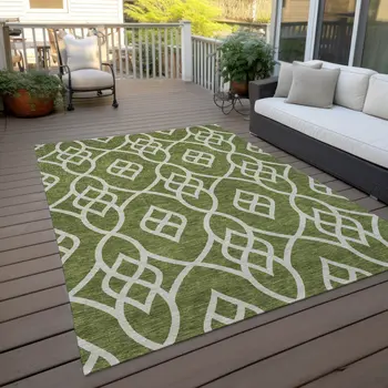 10' X 14' Olive Green And Ivory Trellis Washable Indoor Outdoor Area Rug