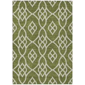 10' X 14' Olive Green And Ivory Trellis Washable Indoor Outdoor Area Rug