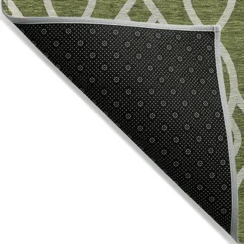 10' X 14' Olive Green And Ivory Trellis Washable Indoor Outdoor Area Rug