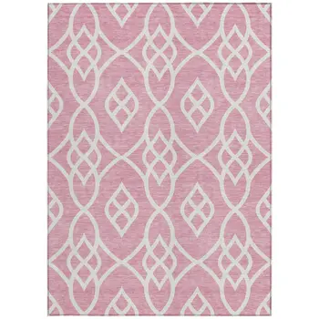 3' X 5' Pink And Ivory Trellis Washable Indoor Outdoor Area Rug