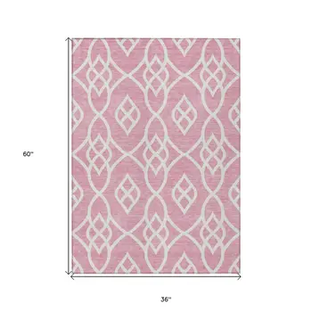 3' X 5' Pink And Ivory Trellis Washable Indoor Outdoor Area Rug