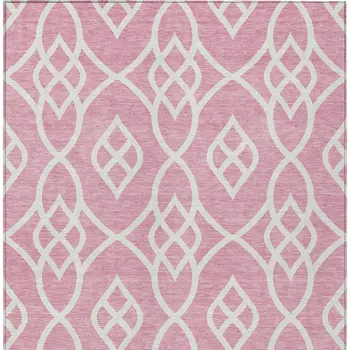 9' X 12' Pink And Ivory Trellis Washable Indoor Outdoor Area Rug