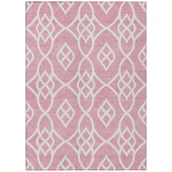 9' X 12' Pink And Ivory Trellis Washable Indoor Outdoor Area Rug