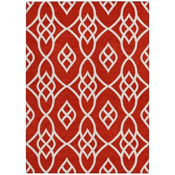 5' X 8' Red And Ivory Trellis Washable Indoor Outdoor Area Rug