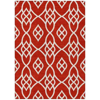 5' X 8' Red And Ivory Trellis Washable Indoor Outdoor Area Rug