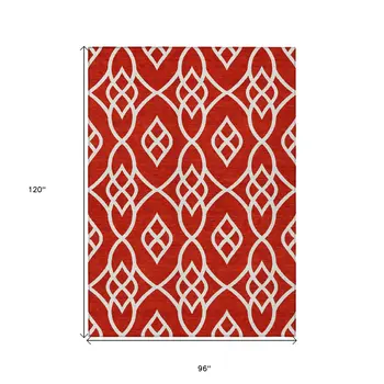 8' X 10' Red And Ivory Trellis Washable Indoor Outdoor Area Rug