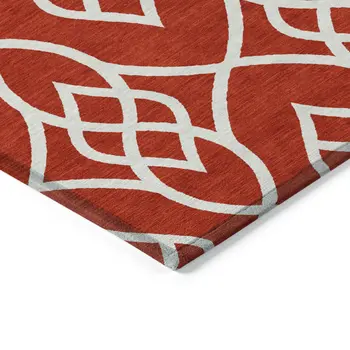 8' X 10' Red And Ivory Trellis Washable Indoor Outdoor Area Rug