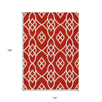 10' X 14' Red And Ivory Trellis Washable Indoor Outdoor Area Rug