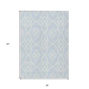 3' X 5' Sky Blue And Ivory Trellis Washable Indoor Outdoor Area Rug
