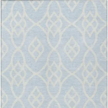 5' X 8' Sky Blue And Ivory Trellis Washable Indoor Outdoor Area Rug