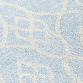8' Sky Blue And Ivory Round Trellis Washable Indoor Outdoor Area Rug