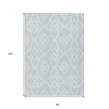 8' X 10' Sky Blue And Ivory Trellis Washable Indoor Outdoor Area Rug