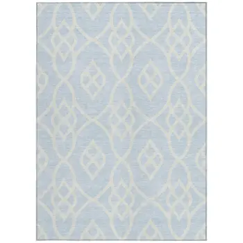 9' X 12' Sky Blue And Ivory Trellis Washable Indoor Outdoor Area Rug