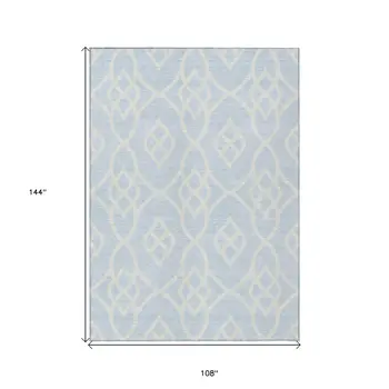 9' X 12' Sky Blue And Ivory Trellis Washable Indoor Outdoor Area Rug