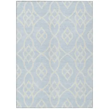 9' X 12' Sky Blue And Ivory Trellis Washable Indoor Outdoor Area Rug