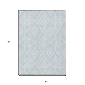10' X 14' Sky Blue And Ivory Trellis Washable Indoor Outdoor Area Rug