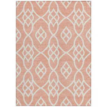 5' X 8' Salmon And Ivory Trellis Washable Indoor Outdoor Area Rug
