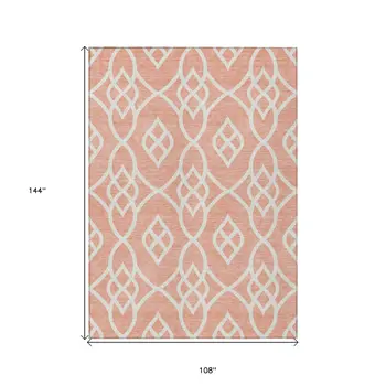 9' X 12' Salmon And Ivory Trellis Washable Indoor Outdoor Area Rug