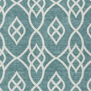 5' X 8' Teal Blue And Ivory Trellis Washable Indoor Outdoor Area Rug