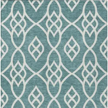 9' X 12' Teal Blue And Ivory Trellis Washable Indoor Outdoor Area Rug