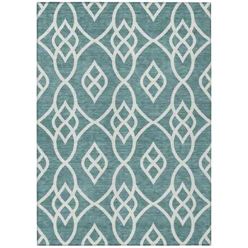 10' X 14' Teal Blue And Ivory Trellis Washable Indoor Outdoor Area Rug