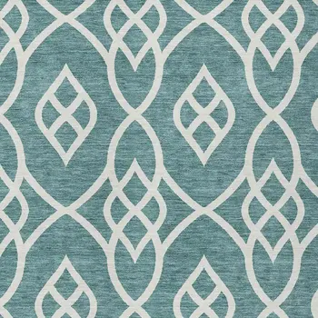 10' X 14' Teal Blue And Ivory Trellis Washable Indoor Outdoor Area Rug
