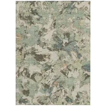5' X 8' Beige Brown And Green Floral Washable Indoor Outdoor Area Rug