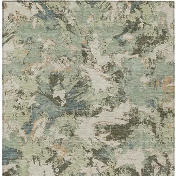 5' X 8' Beige Brown And Green Floral Washable Indoor Outdoor Area Rug